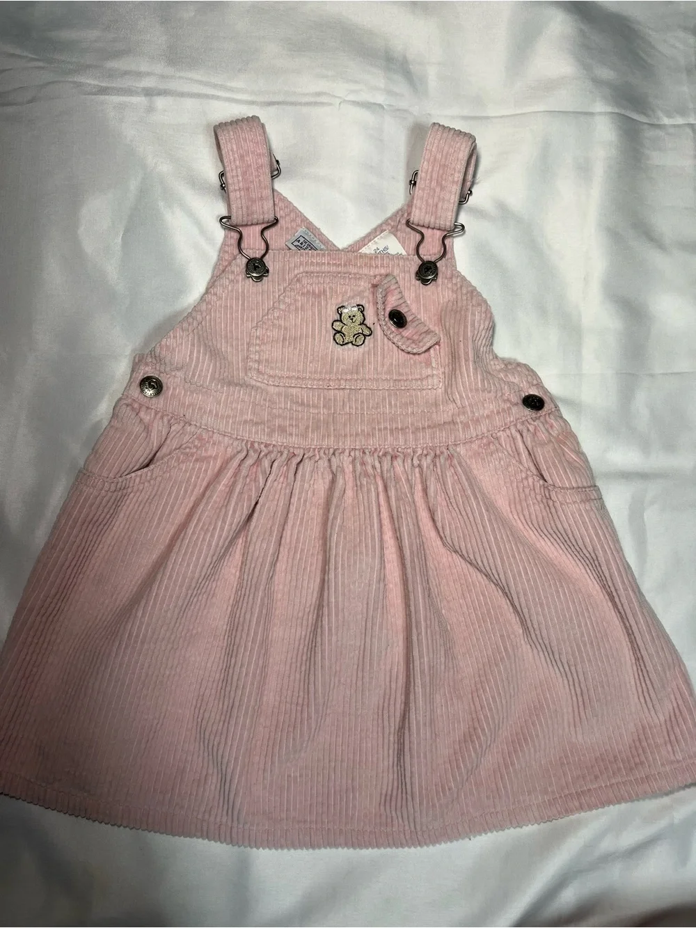 Vintage Arizona Jean Company Pink Corduroy Bear Overall Dress‎ Baby 24M